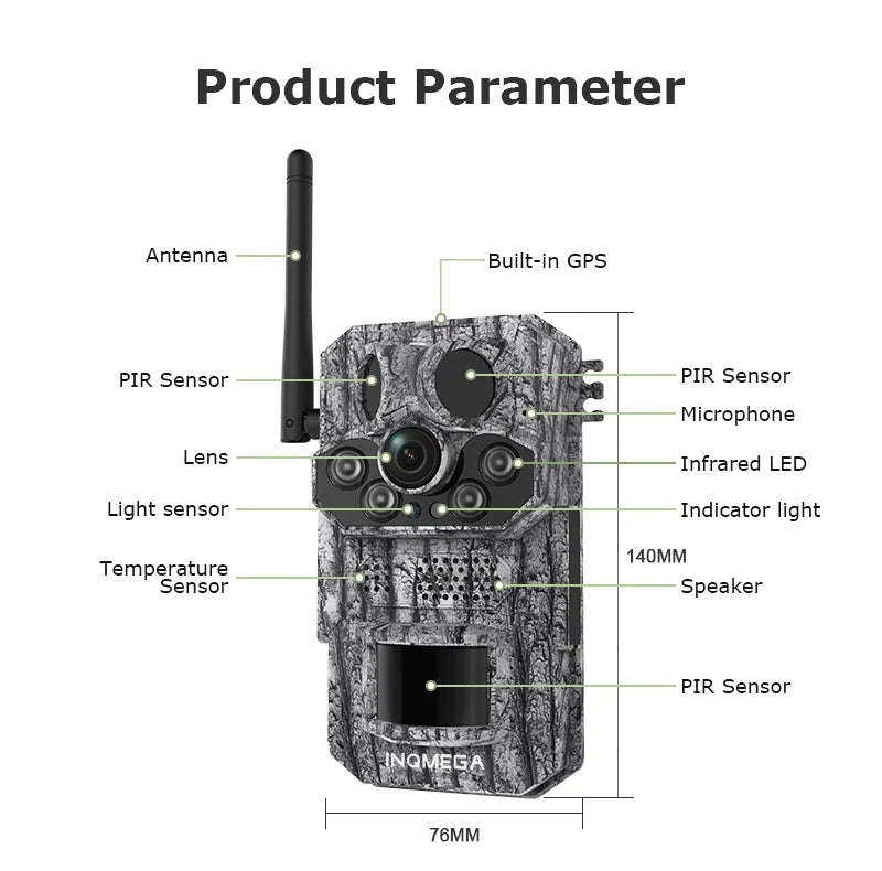 INQMEGA4G 2K 5MP PIR Motion Sensor Hunting Trail Camera with Night Vision & Solar Battery – IP66 Waterproof