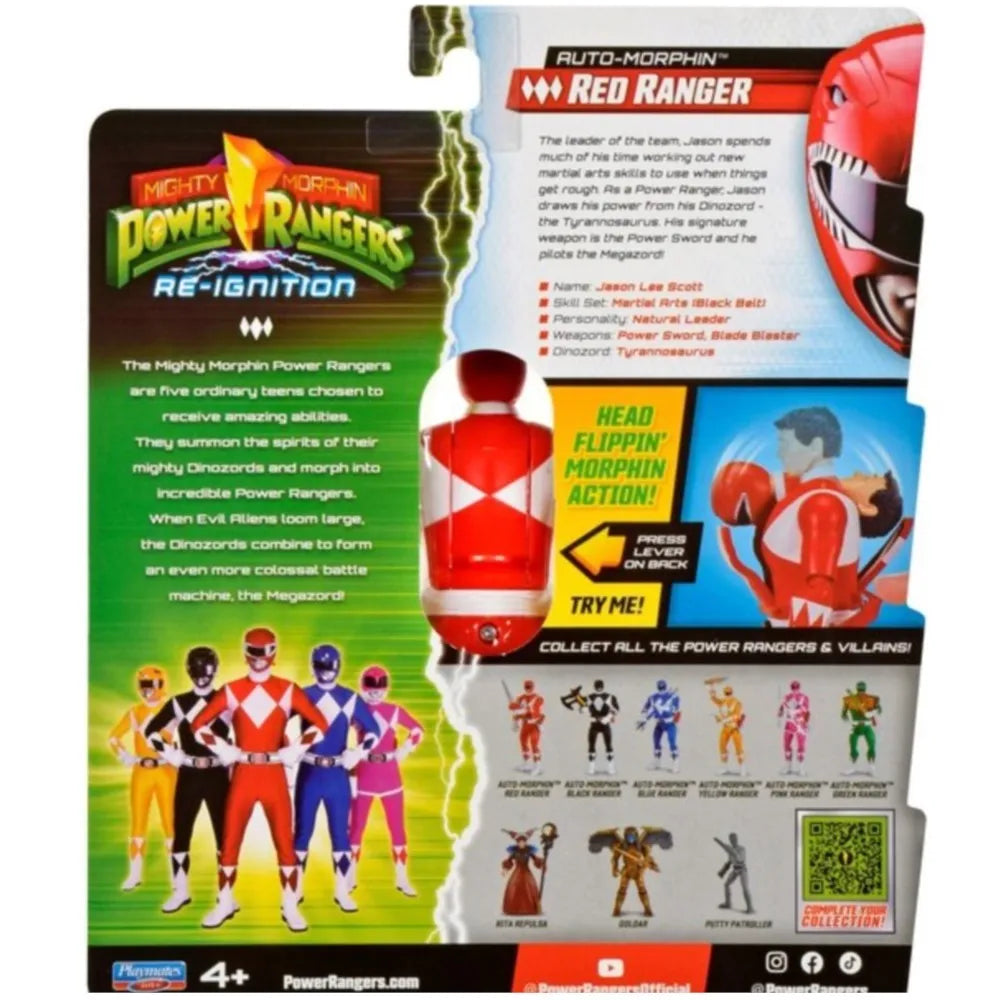 Mighty Morphin Power Rangers Re-Ignition Auto-Morphin Action Figures – Black Ranger, Red Ranger, Goldar, Rita Repulsa & Putty Patroller