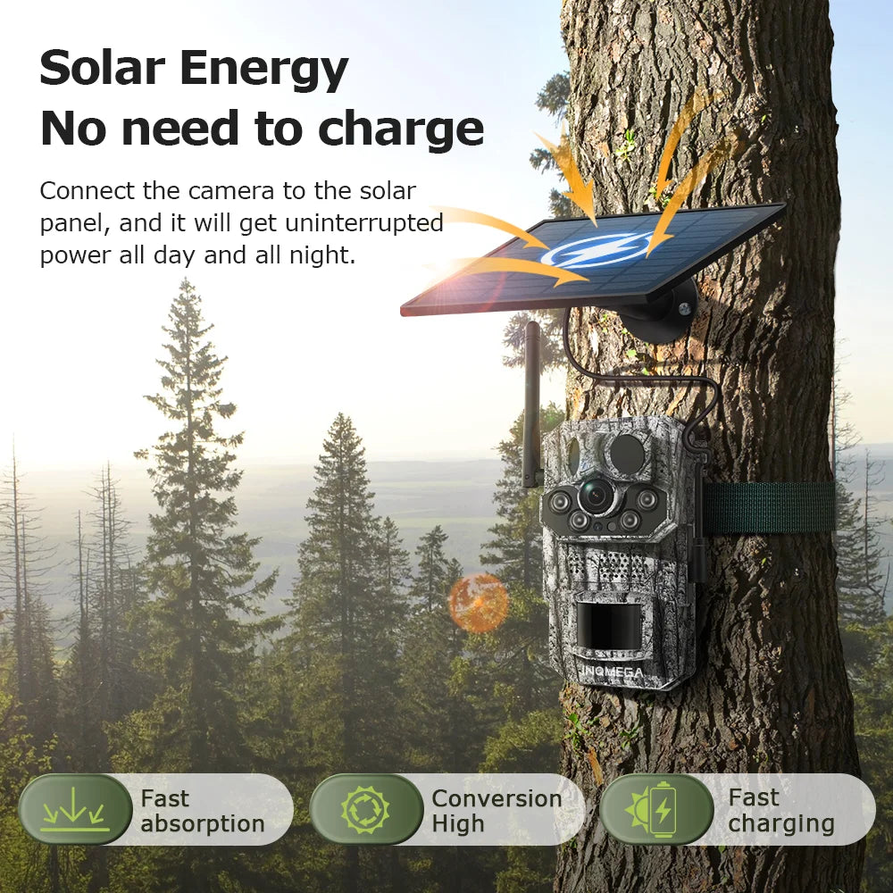 INQMEGA4G 2K 5MP PIR Motion Sensor Hunting Trail Camera with Night Vision & Solar Battery – IP66 Waterproof
