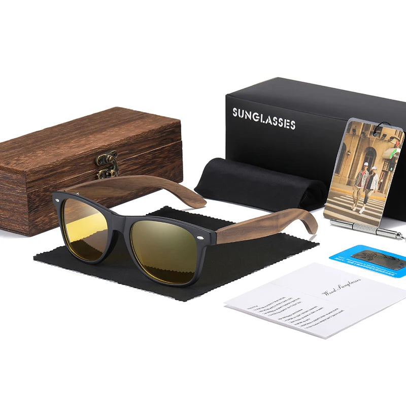 GM Handmade Walnut Wooden Polarized Mirror Sunglasses UV400 Vintage Pilot Style for Men and Women