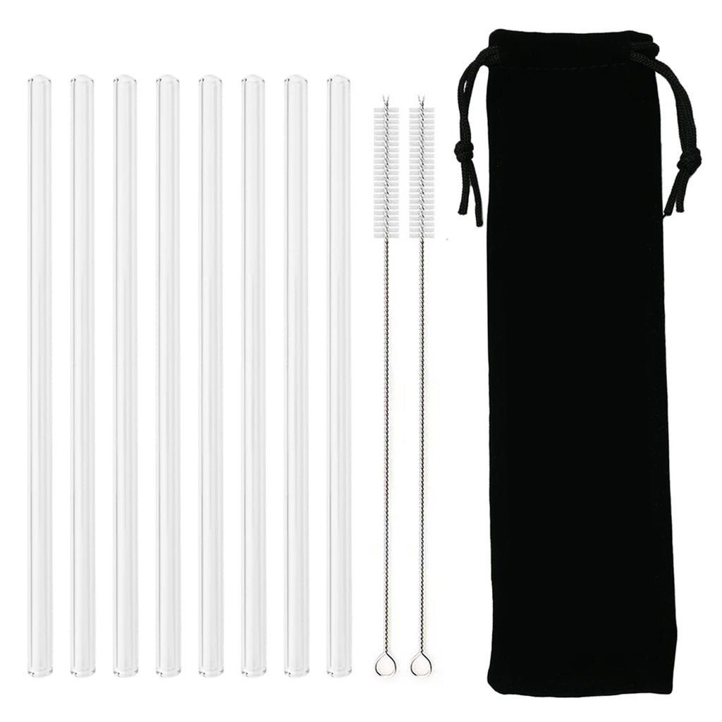 High Borosilicate Glass Straw Set – Reusable Eco-Friendly Drinking Straws with Cleaning Brush