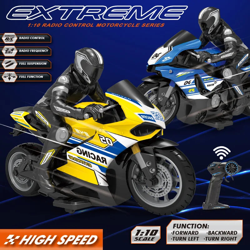 1/10 Scale Electric RC Motorcycle – High Speed 4-Channel Off-Road Remote Control Car