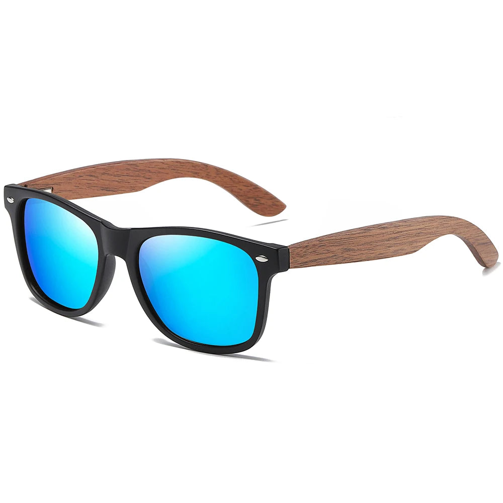 GM Handmade Walnut Wooden Polarized Mirror Sunglasses UV400 Vintage Pilot Style for Men and Women