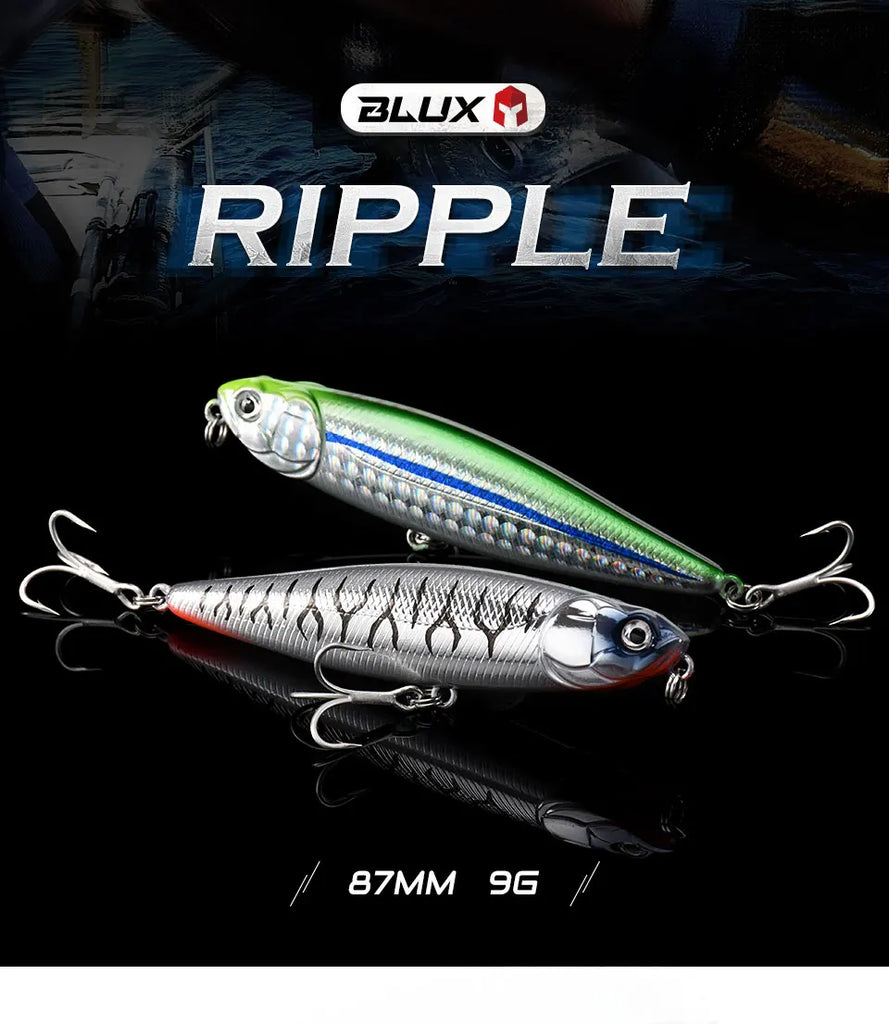 BLUX RIPPLE 87 Topwater Pencil Lure – 87mm 9g “Walk the Dog” Hard Bait for Bass & Saltwater Fishing