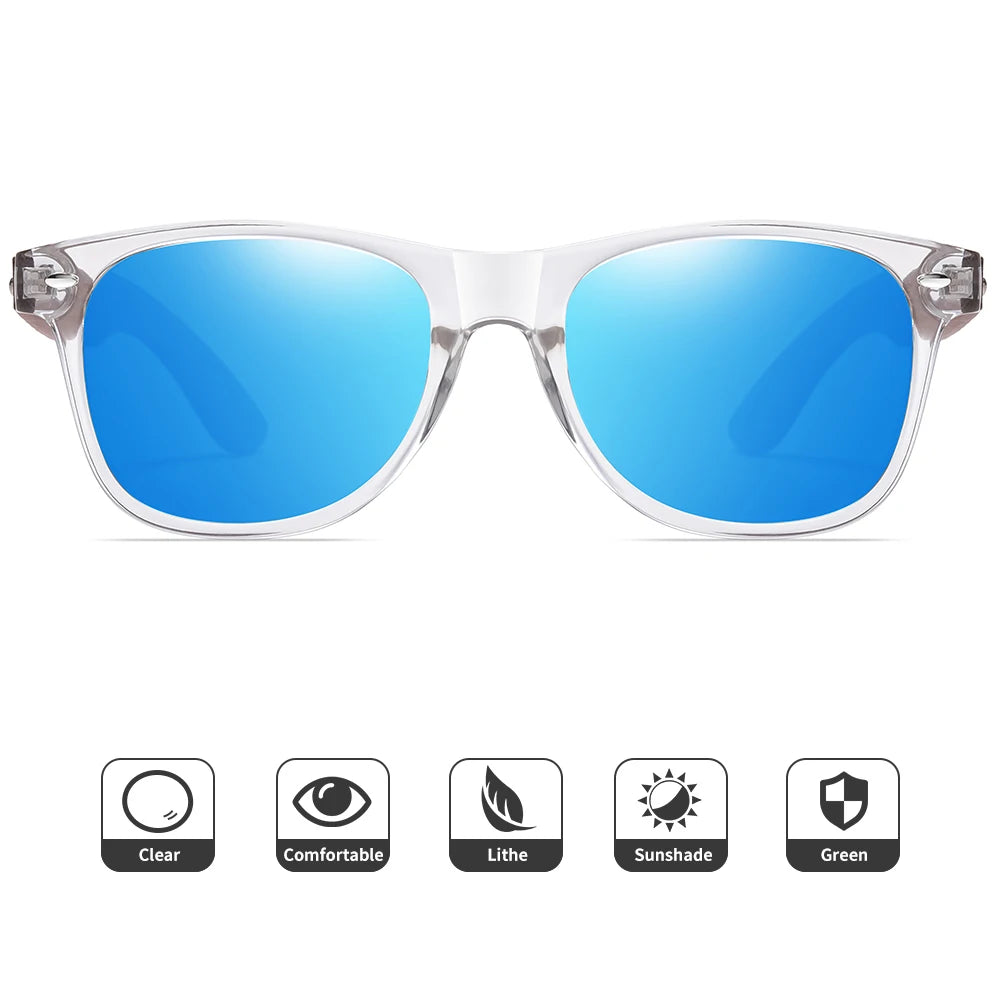 GM Transparent Color Frame Polarized Sunglasses – Handmade Wood Style UV400 Outdoor Shades with Box