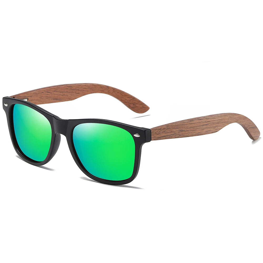 GM Handmade Walnut Wooden Polarized Mirror Sunglasses UV400 Vintage Pilot Style for Men and Women