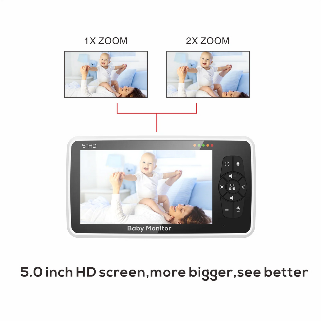 5-Inch Video Baby Monitor with Camera and Audio, 4X Zoom, 22Hrs Battery, 1000ft Range, 2-Way Audio, Temperature Sensor & Lullaby