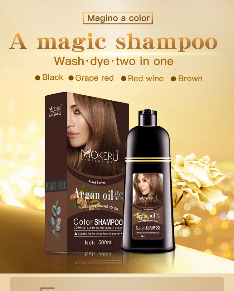 Mokeru Natural Organic Hair Color Shampoo – Permanent Long-Lasting Dye for Women & Men, Argan Oil Infused, 500ml