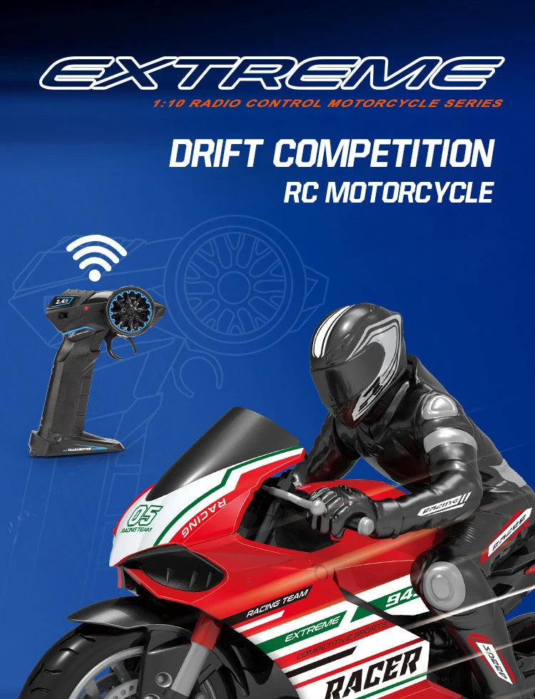 1/10 Scale Electric RC Motorcycle – High Speed 4-Channel Off-Road Remote Control Car