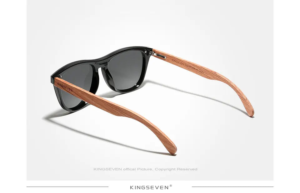 KINGSEVEN Natural Bubinga Wooden Polarized Sunglasses UV400 Square Frame B-5510