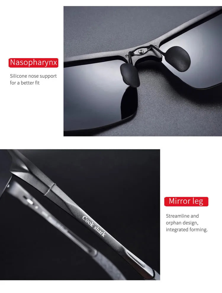 Cook Shark Aluminum-Magnesium HD Polarized Sunglasses for Men – UV400 Photochromic Driving Glasses