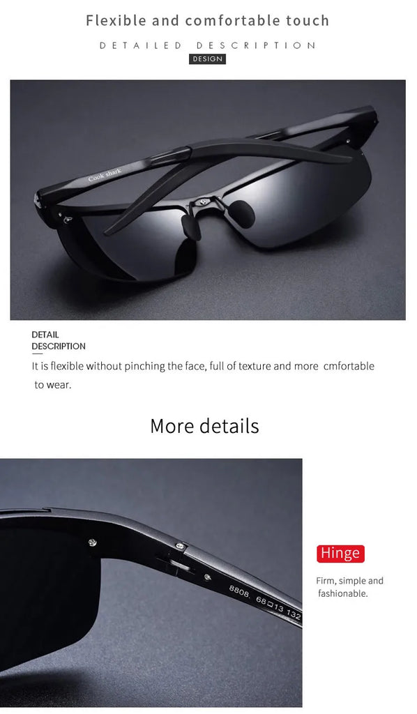 Cook Shark Aluminum-Magnesium HD Polarized Sunglasses for Men – UV400 Photochromic Driving Glasses