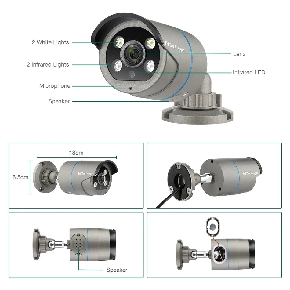 Techage 8CH 4MP POE Security Camera System Kit with AI Face Detection and Audio Recording