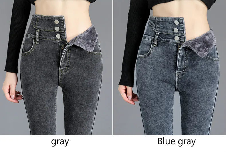 Thermal Fleece-Lined High-Waist Skinny Jeans for Women – Warm Stretch Winter Pencil Pants