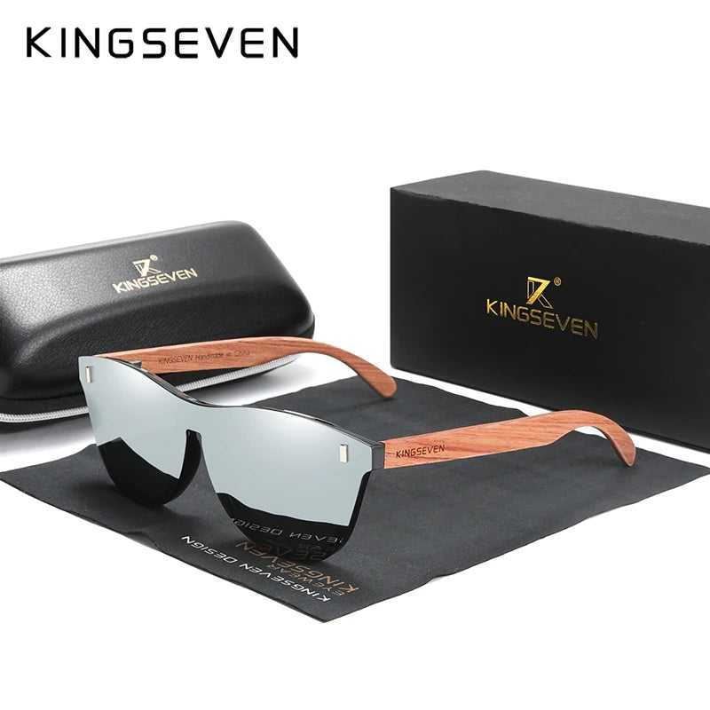KINGSEVEN Natural Bubinga Wooden Polarized Sunglasses UV400 Square Frame B-5510