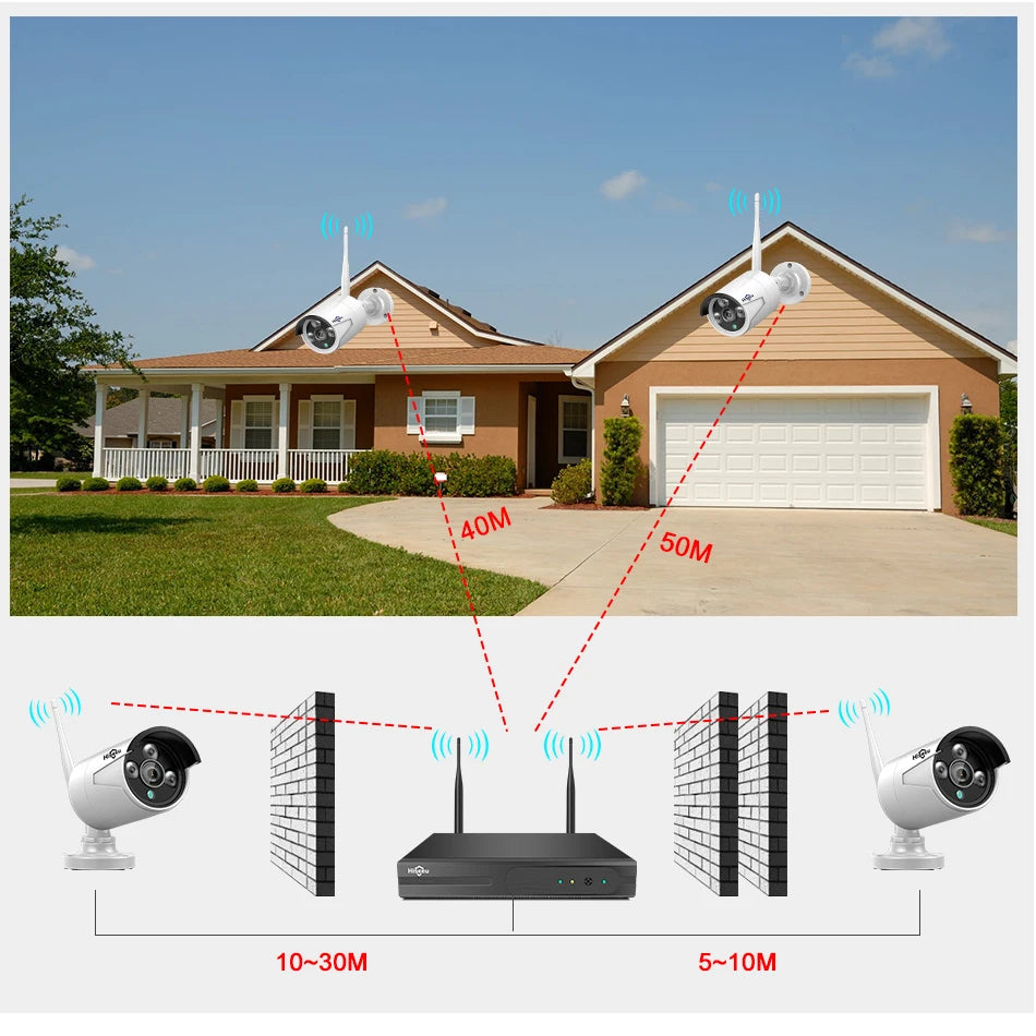 Hiseeu 3/5MP WiFi CCTV Camera Security System 10CH NVR Wireless Surveillance with IR Night Vision