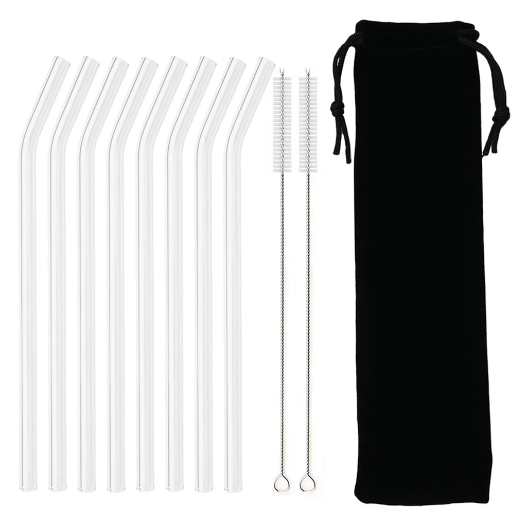 High Borosilicate Glass Straw Set – Reusable Eco-Friendly Drinking Straws with Cleaning Brush