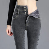 Thermal Fleece-Lined High-Waist Skinny Jeans for Women – Warm Stretch Winter Pencil Pants thumbnail 6