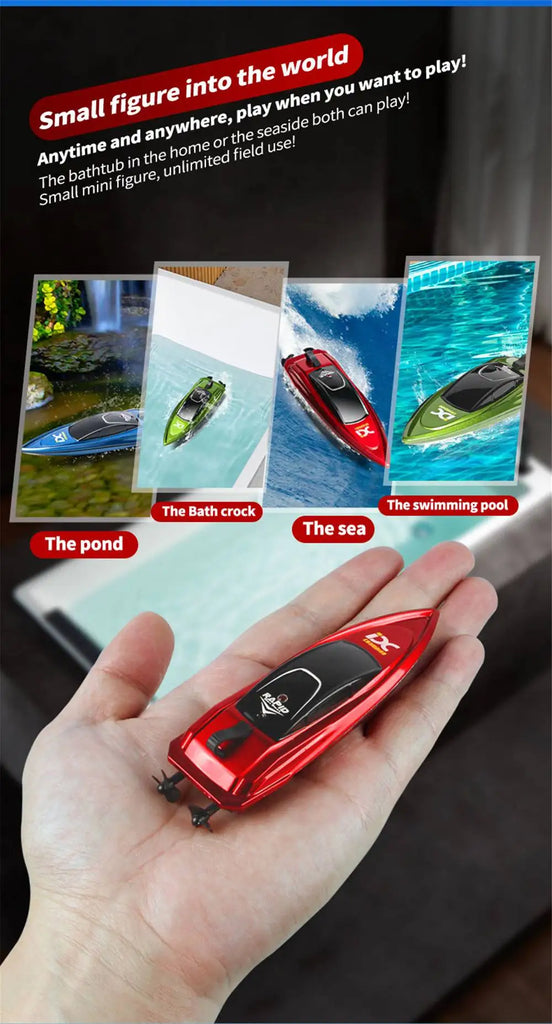 Mini Remote Control Boat 5 km/h – Wireless High-Speed Model Boat with LED Lights