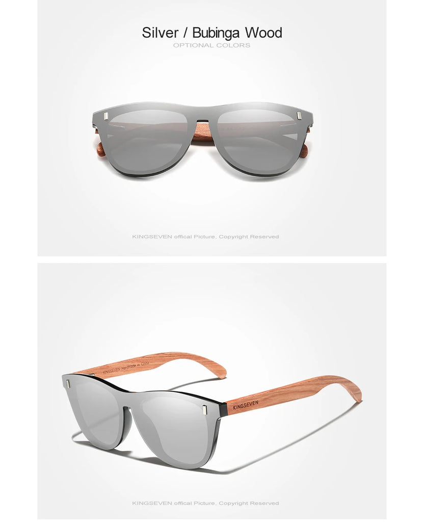 KINGSEVEN Natural Bubinga Wooden Polarized Sunglasses UV400 Square Frame B-5510