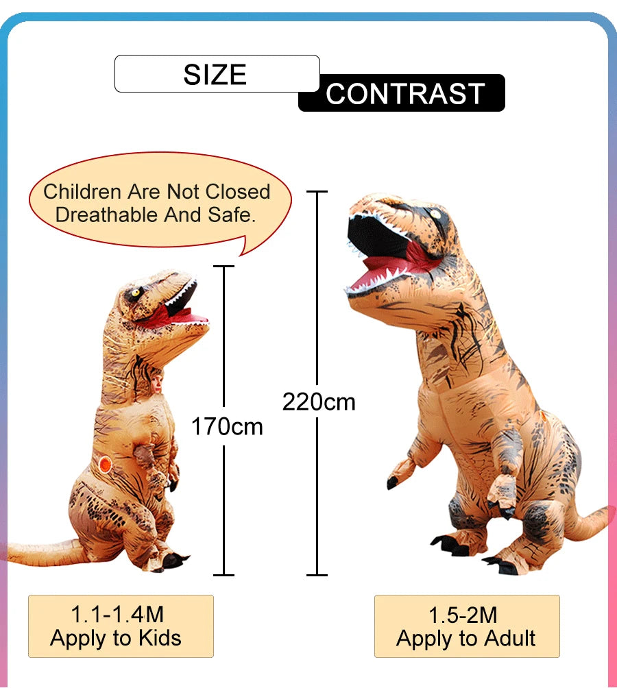 T-Rex Inflatable Dinosaur Costume – Kids & Adults Tyrannosaurus Fancy Dress
