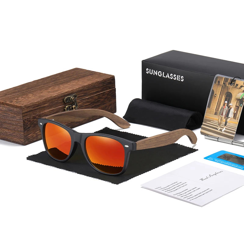 GM Handmade Walnut Wooden Polarized Mirror Sunglasses UV400 Vintage Pilot Style for Men and Women