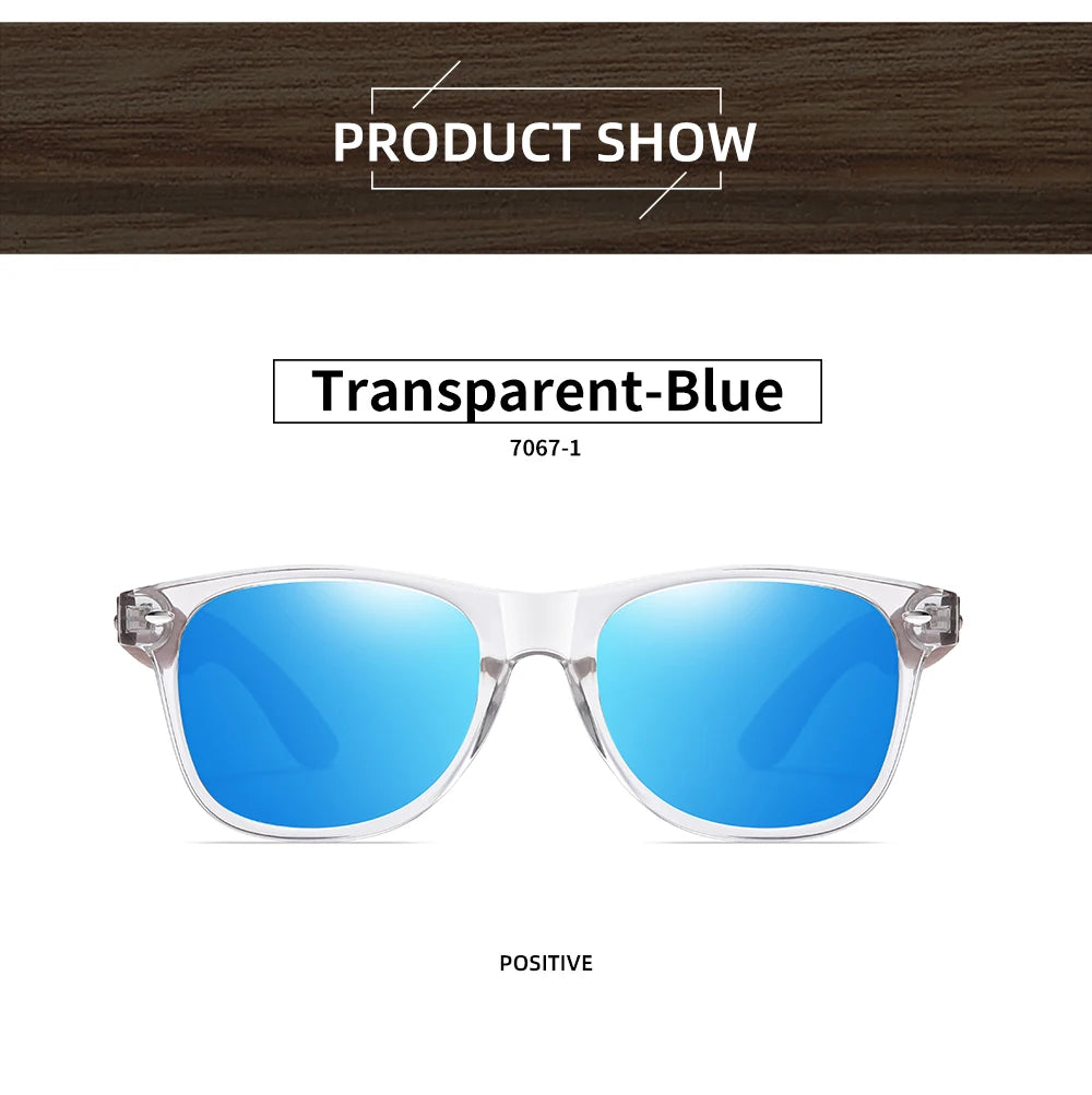 GM Transparent Color Frame Polarized Sunglasses – Handmade Wood Style UV400 Outdoor Shades with Box