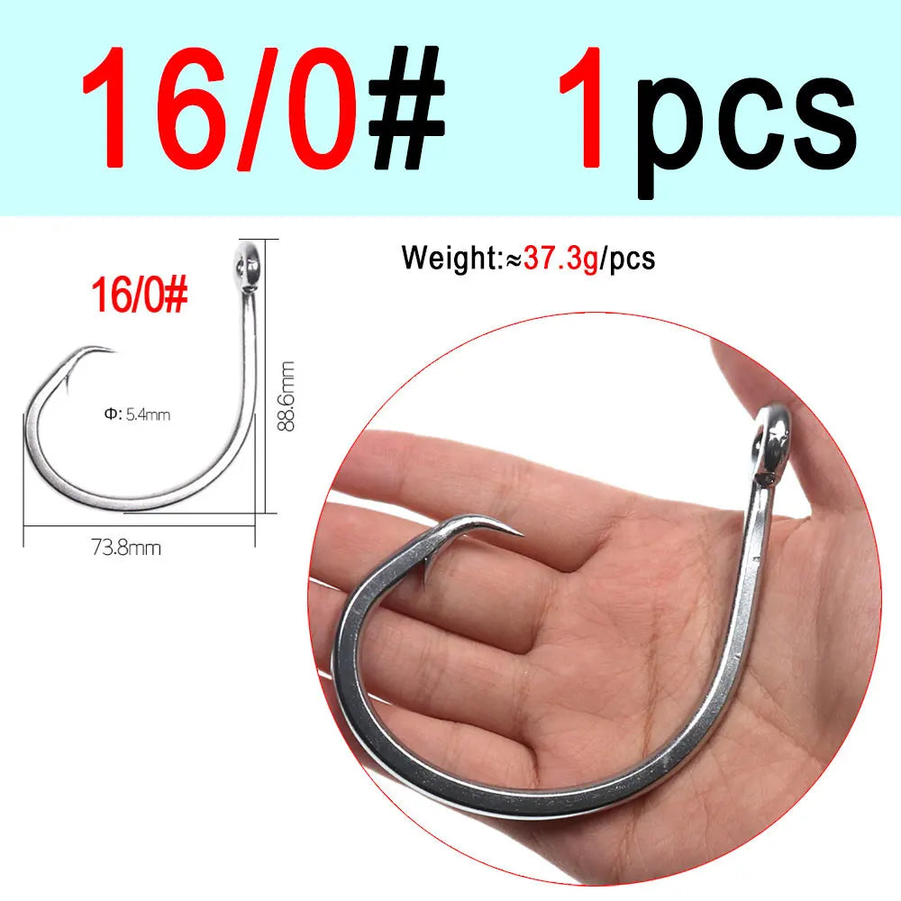 ICERIO Stainless Steel Saltwater Fishing Circle Hooks – Anti-Corrosion, Ultra-Sharp, Durable (6/0#–16/0#)