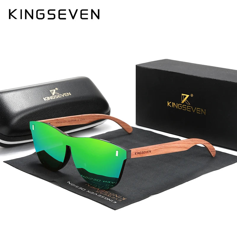 KINGSEVEN Natural Bubinga Wooden Polarized Sunglasses UV400 Square Frame B-5510