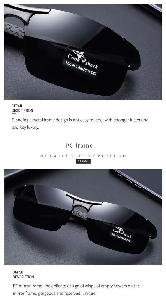 Cook Shark Aluminum-Magnesium HD Polarized Sunglasses for Men – UV400 Photochromic Driving Glasses