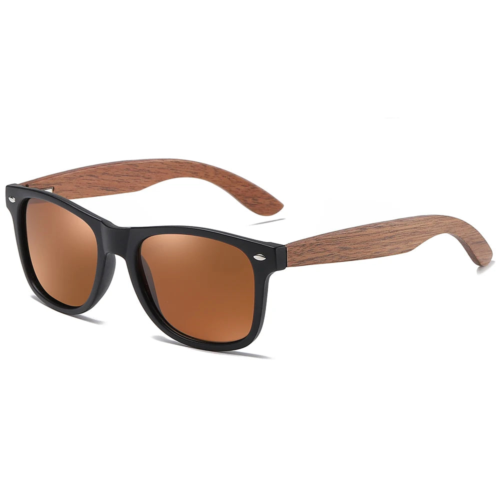GM Handmade Walnut Wooden Polarized Mirror Sunglasses UV400 Vintage Pilot Style for Men and Women