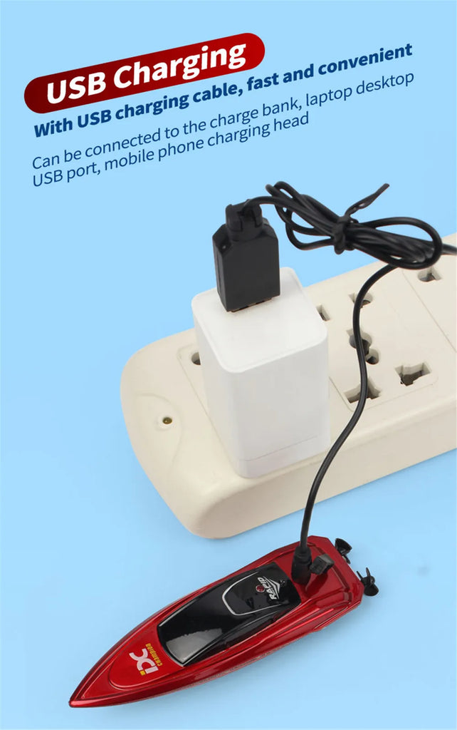 Mini Remote Control Boat 5 km/h – Wireless High-Speed Model Boat with LED Lights