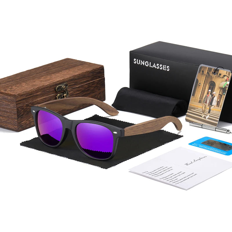 GM Handmade Walnut Wooden Polarized Mirror Sunglasses UV400 Vintage Pilot Style for Men and Women