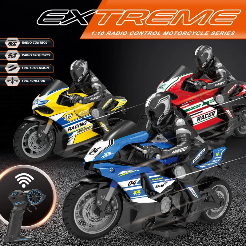 1/10 Scale Electric RC Motorcycle – High Speed 4-Channel Off-Road Remote Control Car
