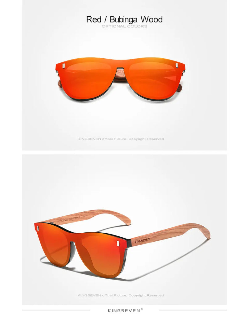 KINGSEVEN Natural Bubinga Wooden Polarized Sunglasses UV400 Square Frame B-5510