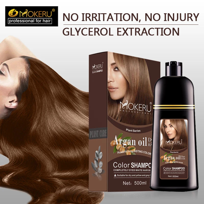 Mokeru Natural Organic Hair Color Shampoo – Permanent Long-Lasting Dye for Women & Men, Argan Oil Infused, 500ml