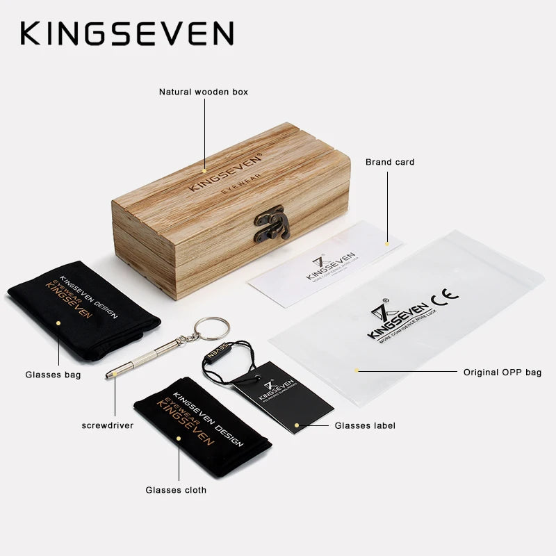KINGSEVEN UV400 Polarized Walnut Wood Sunglasses Handmade Rectangle Outdoor Eyewear for Men and Women