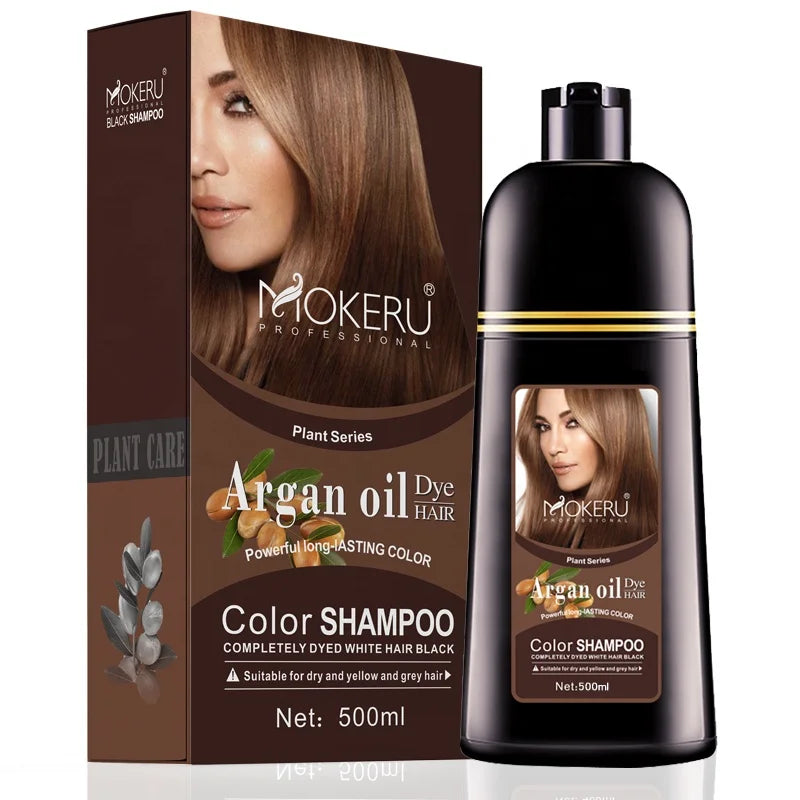 Mokeru Natural Organic Hair Color Shampoo – Permanent Long-Lasting Dye for Women & Men, Argan Oil Infused, 500ml