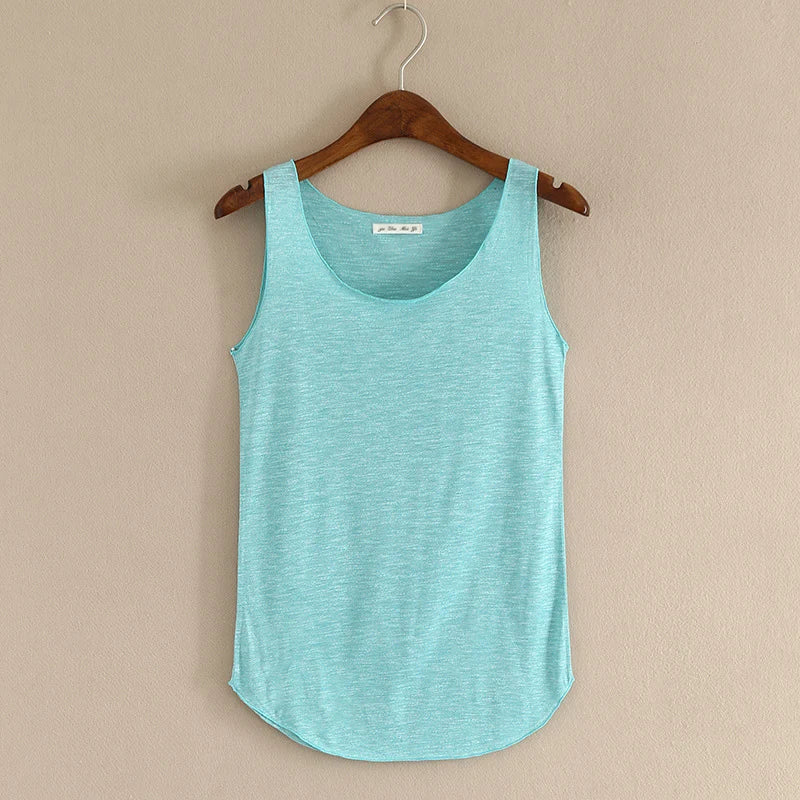 Women’s Summer Fitness Tank Top – Plus Size Loose Fit Cotton O-Neck Casual Top