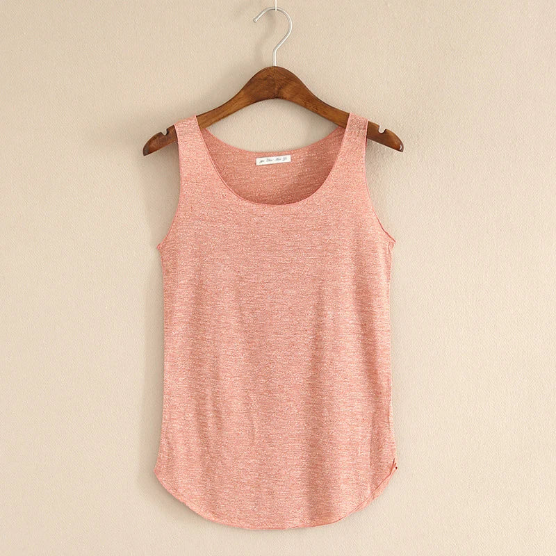 Women’s Summer Fitness Tank Top – Plus Size Loose Fit Cotton O-Neck Casual Top