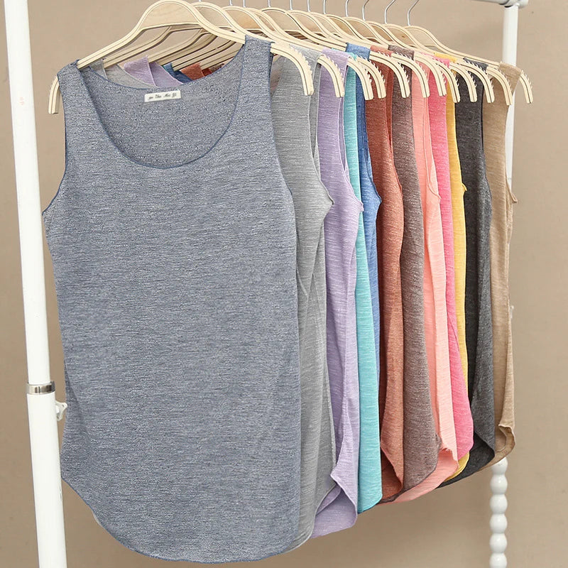 Women’s Summer Fitness Tank Top – Plus Size Loose Fit Cotton O-Neck Casual Top