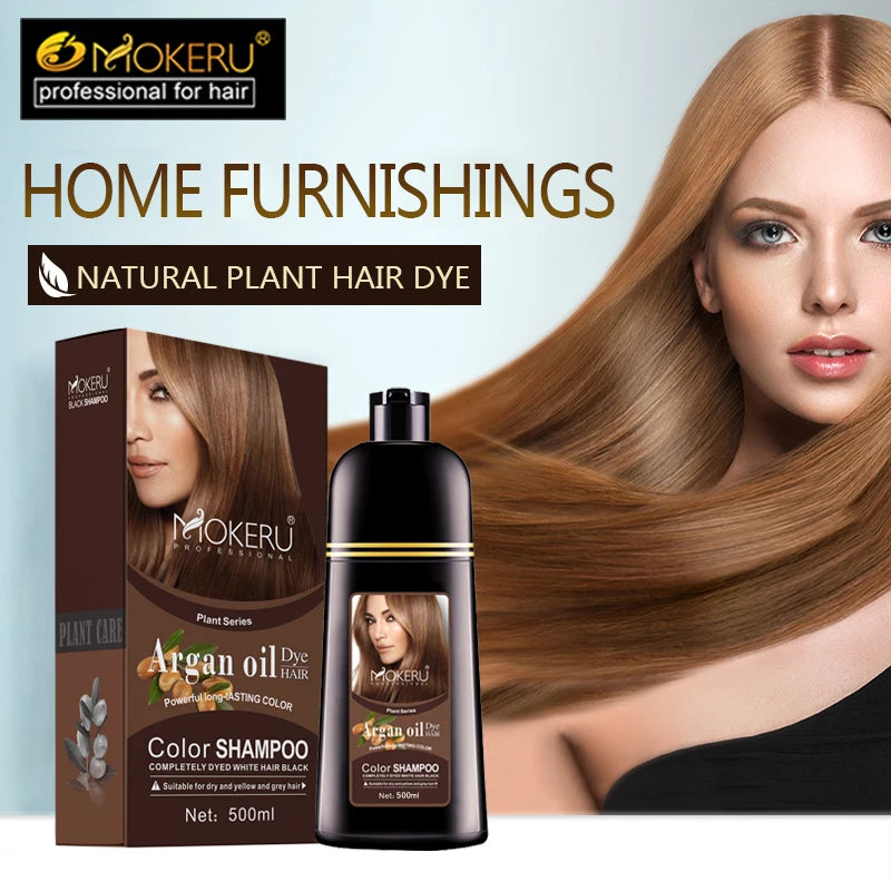 Mokeru Natural Organic Hair Color Shampoo – Permanent Long-Lasting Dye for Women & Men, Argan Oil Infused, 500ml