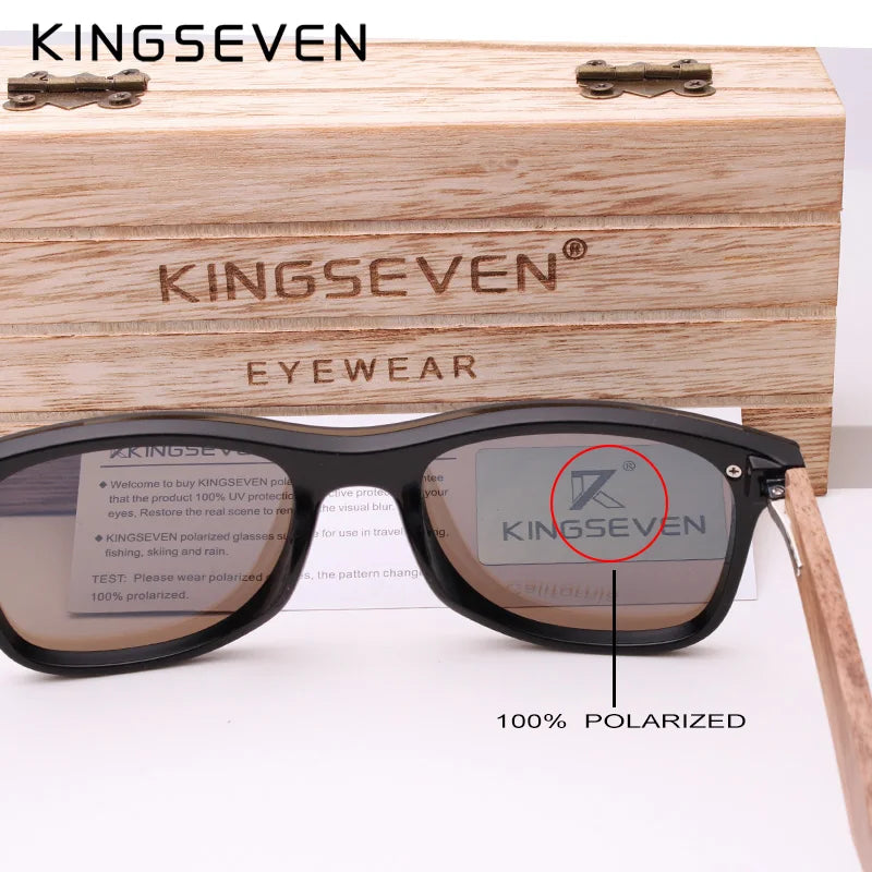 KINGSEVEN UV400 Polarized Walnut Wood Sunglasses Handmade Rectangle Outdoor Eyewear for Men and Women