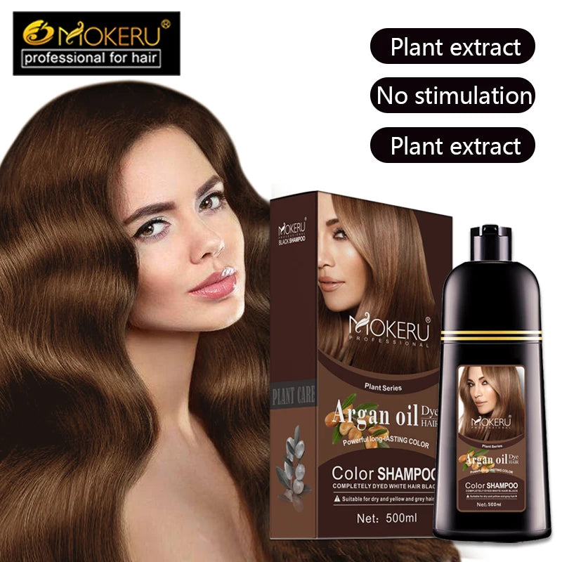 Mokeru Natural Organic Hair Color Shampoo – Permanent Long-Lasting Dye for Women & Men, Argan Oil Infused, 500ml