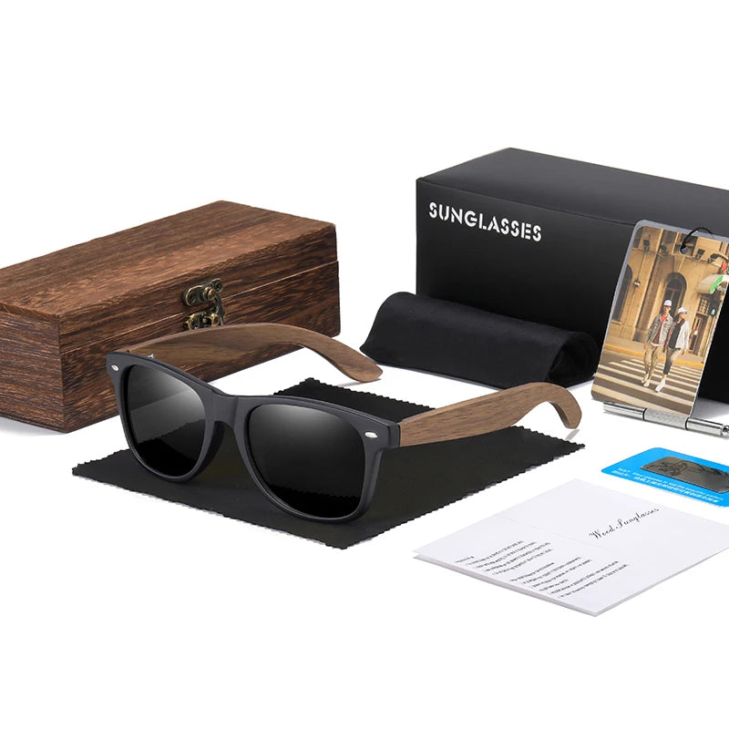 GM Handmade Walnut Wooden Polarized Mirror Sunglasses UV400 Vintage Pilot Style for Men and Women