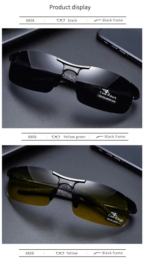 Cook Shark Aluminum-Magnesium HD Polarized Sunglasses for Men – UV400 Photochromic Driving Glasses