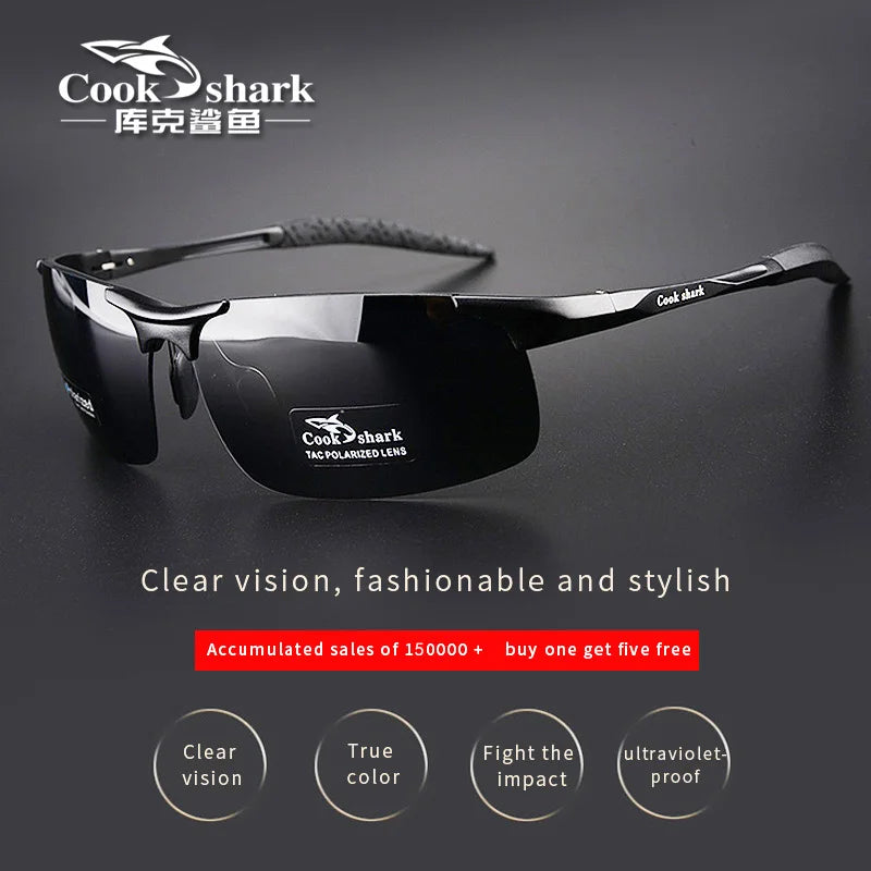 Cook Shark Aluminum-Magnesium HD Polarized Sunglasses for Men – UV400 Photochromic Driving Glasses