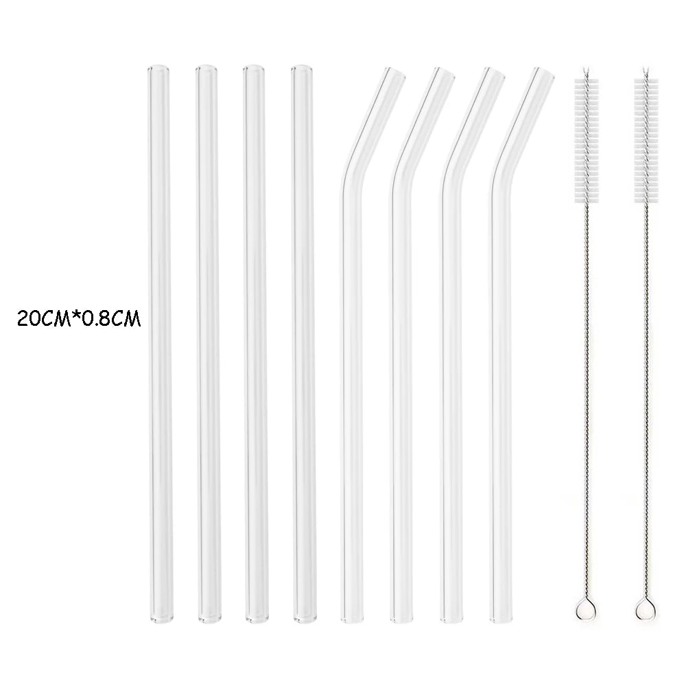 High Borosilicate Glass Straw Set – Reusable Eco-Friendly Drinking Straws with Cleaning Brush