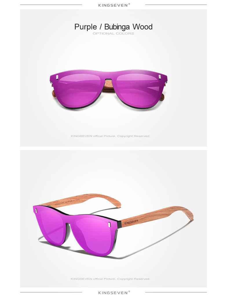 KINGSEVEN Natural Bubinga Wooden Polarized Sunglasses UV400 Square Frame B-5510
