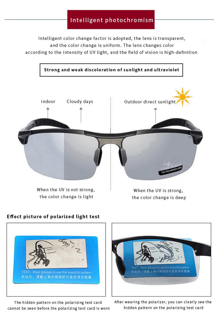 Cook Shark Aluminum-Magnesium HD Polarized Sunglasses for Men – UV400 Photochromic Driving Glasses